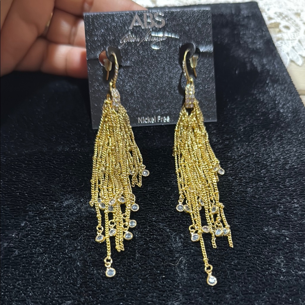 Abs Allen Schwartz Gold Dangle Earrings With Crystal Accents